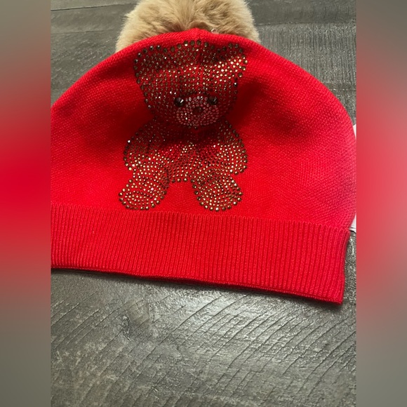 A Dee Red Teddy Pom-Pom Hat - Picture 4 of 5